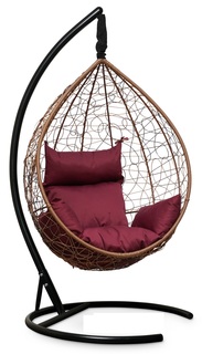 Подвесное кресло-кокон sevilla горячий шоколад с бордовой подушкой (лаура) коричневый 110x195x110 см. L'aura