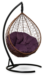 Подвесное кресло-кокон sevilla verde velour горячий шоколад с фиолетовой подушкой (лаура) коричневый 110x195x110 см. L'aura