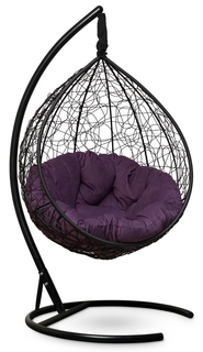 Подвесное кресло-кокон sevilla verde velour черное с фиолетовой подушкой (лаура) черный 110x195x110 см. L'aura
