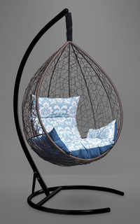 Подвесное кресло-кокон sevilla elegant коричневое с синей/голубой подушкой (лаура) коричневый 110x195x110 см. L'aura