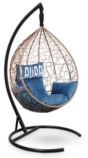 Подвесное кресло sevilla velour горячий шоколад с синей подушкой (лаура) коричневый 110x195x110 см. L'aura
