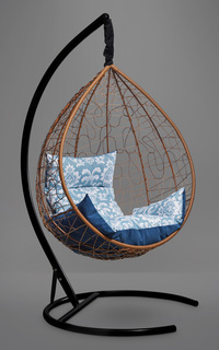 Подвесное кресло-кокон sevilla elegant горячий шоколад с синей/голубой подушкой (лаура) коричневый 110x195x110 см. L'aura