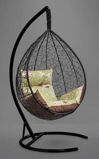 Подвесное кресло-кокон sevilla elegant черное с коричневой/зеленой подушкой (лаура) черный 110x195x110 см. L'aura