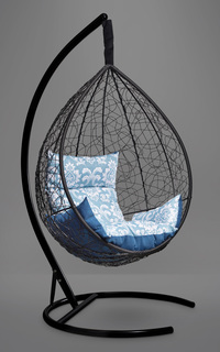 Подвесное кресло-кокон sevilla elegant черное с синей/голубой подушкой (лаура) черный 110x195x110 см. L'aura