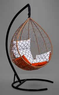 Подвесное кресло-кокон sevilla elegant горячий шоколад с оранжевой/белой подушкой (лаура) коричневый 110x195x110 см. L'aura