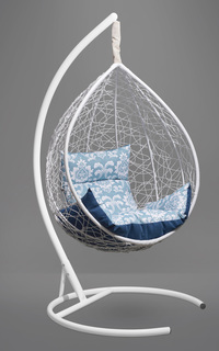 Подвесное кресло-кокон sevilla elegant белое с синей/голубой подушкой (лаура) белый 110x195x110 см. L'aura