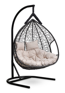 Подвесное двухместное кресло-кокон fisht черное с белой подушкой (лаура) черный 120x195x110 см. L'aura