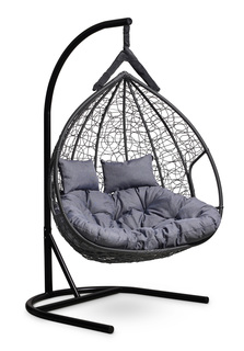 Подвесное двухместное кресло-кокон fisht черное с серой подушкой (лаура) черный 120x195x110 см. L'aura