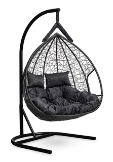 Подвесное двухместное кресло-кокон fisht черное с черной подушкой (лаура) черный 120x195x110 см. L'aura