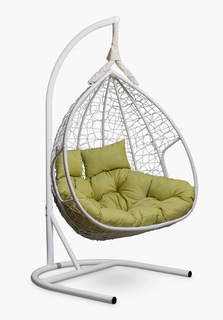 Подвесное двухместное кресло-кокон fisht белое с зеленой подушкой (лаура) белый 120x195x110 см. L'aura