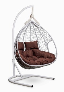 Подвесное двухместное кресло-кокон fisht белое с коричневой подушкой (лаура) белый 120x195x110 см. L'aura