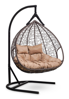 Подвесное двухместное кресло-кокон fisht коричневое с бежевой подушкой (лаура) коричневый 120x195x110 см. L'aura