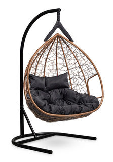 Подвесное двухместное кресло-кокон fisht горячий шоколад с черной подушкой (лаура) коричневый 120x195x110 см. L'aura