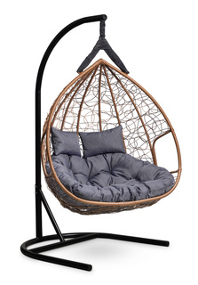 Подвесное двухместное кресло-кокон fisht горячий шоколад с серой подушкой (лаура) коричневый 120x195x110 см. L'aura