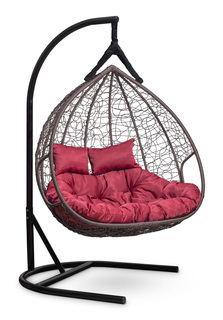 Подвесное двухместное кресло-кокон fisht коричневое с бордовой подушкой (лаура) коричневый 120x195x110 см. L'aura