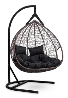 Подвесное двухместное кресло-кокон fisht коричневое с черной подушкой (лаура) коричневый 120x195x110 см. L'aura