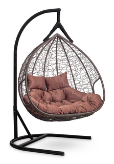 Подвесное двухместное кресло-кокон fisht коричневое с коричневой подушкой (лаура) коричневый 120x195x110 см. L'aura