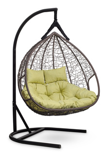 Подвесное двухместное кресло-кокон fisht коричневое с зеленой подушкой (лаура) коричневый 120x195x110 см. L'aura