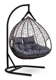Подвесное двухместное кресло-кокон fisht коричневое с серой подушкой (лаура) коричневый 120x195x110 см. L'aura