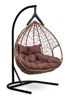 Подвесное двухместное кресло-кокон fisht горячий шоколад с коричневой подушкой (лаура) коричневый 120x195x110 см. L'aura