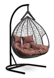 Подвесное двухместное кресло-кокон fisht черное с коричневой подушкой (лаура) черный 120x195x110 см. L'aura