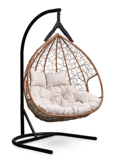 Подвесное двухместное кресло-кокон fisht горячий шоколад с белой подушкой (лаура) коричневый 120x195x110 см. L'aura