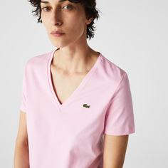 Женская футболка Lacoste из хлопка с v-образным вырезом