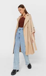 Stradivarius Длинный Тренч Из Струящейся Ткани Цвет Камня S