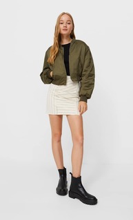 Stradivarius Мини-Юбка Из Твила В Полоску Цвет Небеленого Полотна Xs