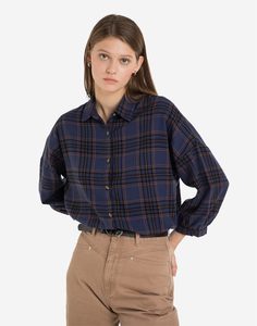 Синяя клетчатая рубашка oversize из фланели Gloria Jeans