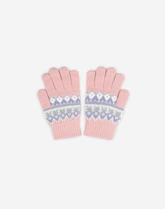 Розовые перчатки с принтом для девочки Gloria Jeans