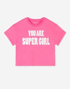 Розовая футболка oversize с принтом You are super girl для девочки Gloria Jeans