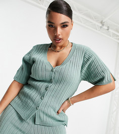 Светло-зеленый трикотажный кардиган в рубчик от комплекта ASOS DESIGN Curve-Зеленый цвет