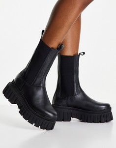 Черные кожаные ботинки челси на толстой подошве ASOS DESIGN Addison-Черный цвет