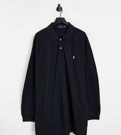 Облегающий лонгслив поло черного меланжевого цвета с логотипом Polo Ralph Lauren Big & Tall-Черный цвет