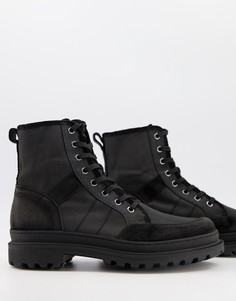Черные ботинки на шнуровке со вставками из нейлона и замши All Saints-Черный цвет