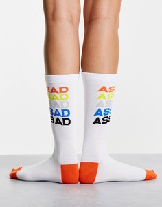 Белые носки с разноцветными надписями "Bad Ass" Typo-Разноцветный