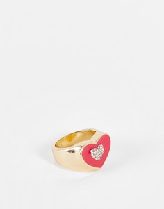 Массивное кольцо с ярко-красным эмалированным сердечком DesignB London-Розовый цвет