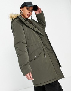 Парка цвета хаки с воротником из искусственного меха NA-KD-Зеленый цвет