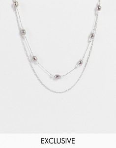 Серебристое многоярусное ожерелье с искусственным жемчугом темного оттенка Reclaimed Vintage Inspired-Серебряный