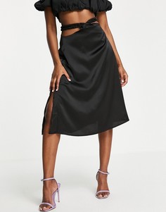 Черная юбка миди с декоративной отделкой на талии Unique21-Черный цвет