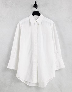 Белая рубашка из органического хлопка с широкими манжетами Selected Femme-Белый