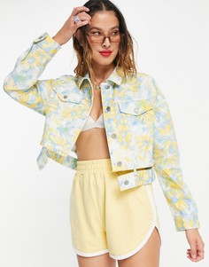 Джинсовая куртка с разноцветным цветочным принтом и вырезом Urban Revivo-Multi
