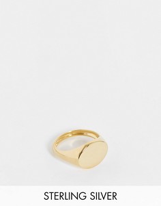 Золотистое кольцо-печатка с позолотой 14 карат из стерлингового серебра ASOS DESIGN-Золотистый