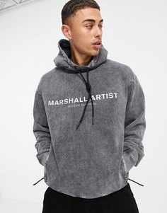 Oversized-худи серого цвета с эффектом кислотной стирки и светоотражающим логотипом Marshall Artist-Серый
