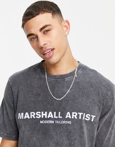 Oversized-футболка серого цвета с эффектом кислотной стирки и светоотражающим логотипом Marshall Artist-Серый