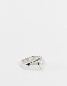 Серебристое кольцо-печатка с искусственной жемчужиной ASOS DESIGN-Серебряный