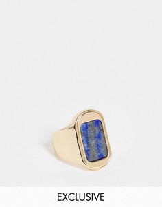Золотистое кольцо-печатка с синим камнем Reclaimed Vintage Inspired-Золотистый