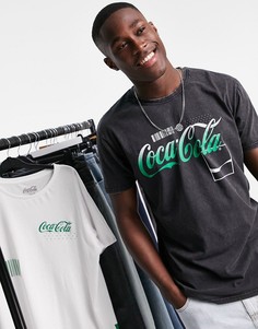Футболка в стиле oversized с надписью "Coca Cola" и эффектом кислотной стирки-Черный цвет Merch CMT LTD