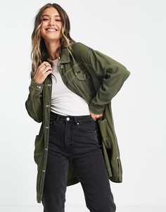 Джинсовое легкое удлиненное пальто оливково-зеленого цвета с контрастной строчкой Lee-Зеленый цвет
